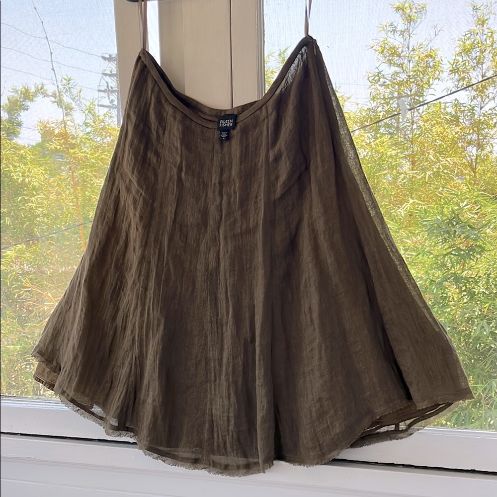 Eileen Fisher Olive Green A-Line Linen Blend Skirt
